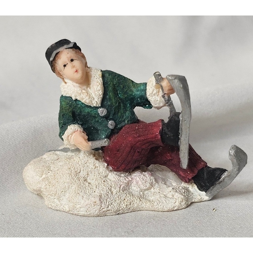 VTG 1994 Mervyns Christmas Village Boy Skiing Miniature Figurine 2 Inch Decor